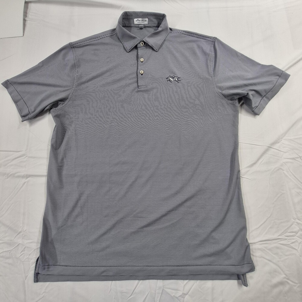 Peter Millar Polo Shirt Mens Large Blue Stripe Summer Comfort Golf Performance